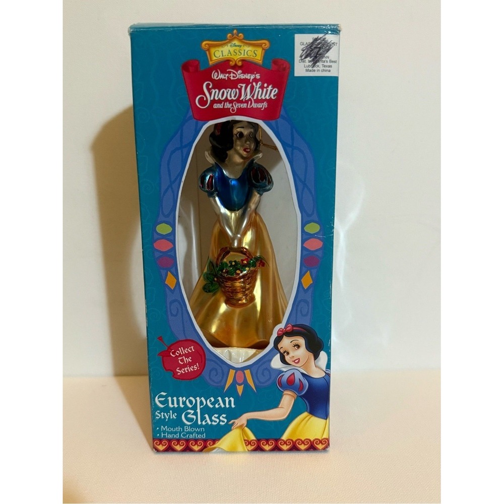 Santa's Best Snow White and the Seven Dwarfs Disney Glass Ornament Box Damage